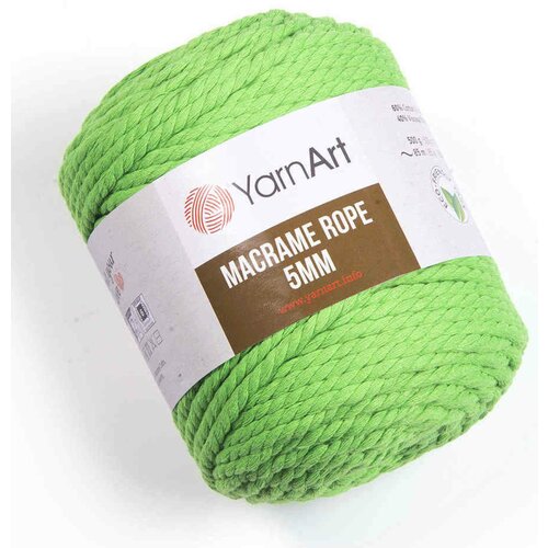 Пряжа YarnArt Macrame Rope 5mm ярко-зеленый (802), 60%хлопок/ 40%вискоза/полиэстер, 85м, 500г, 2шт