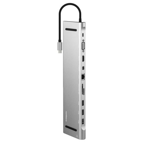 USB-концентратор Rombica Type-C Station, разъемов: 4, серебристый мульти хаб j5create usb c 4k hdmi dock3 x usb hdmi microsd sd eth mini jack 3 5 мм серый космос