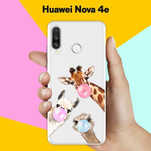 Силиконовый чехол на Huawei nova 4e Лама, жираф, страус / для Хуавей Нова 4е силиконовый чехол лама жираф и страус на huawei nova 4e