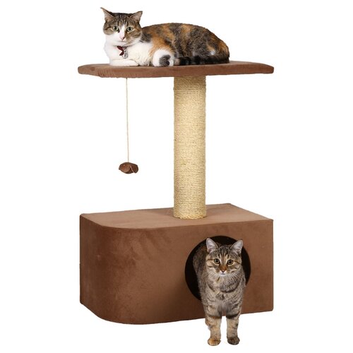 Домик для кошки с когтеточкой напольный, игровой комплекс для кошек с домиком с лежанкой, кошачий дом для кота и котят с дразнящей игрушкой, когтеточка столбик для кошек, когтедралка 50х30х75см