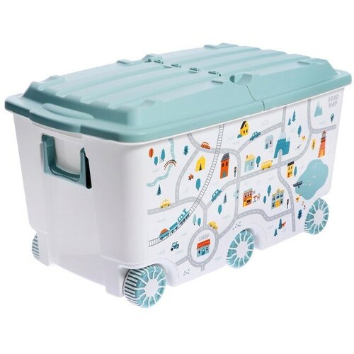 Ящик для игрушек на колесах «Путешествие», с декором, 685 × 395 × 385 мм, цвет светло-голубой