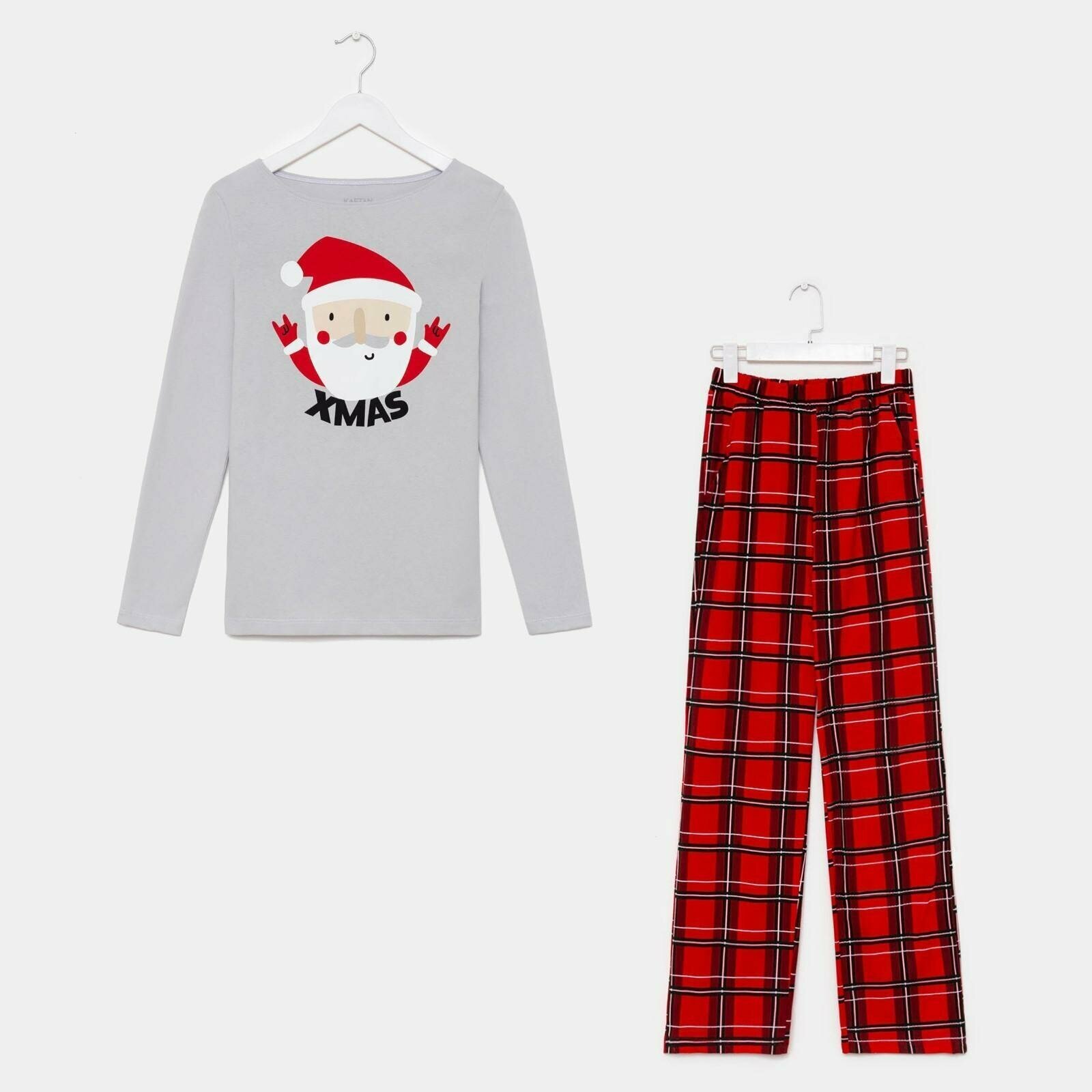 Пижама новогодняя мужская KAFTAN "Santa", цвет красный/серый, размер 52 - фотография № 2