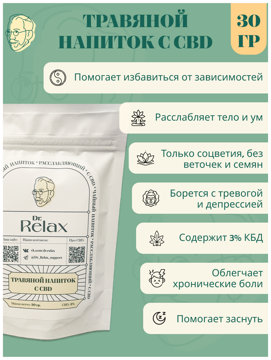 Чай конопляный просеянный Dr.Relax с CBD/с КБД 30 гр.