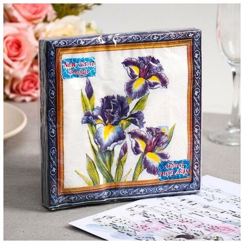 Салфетки бумажные ТероПром 6073875 New Line FRESCO Ирисы, 3-слоя 20 листов 33*33