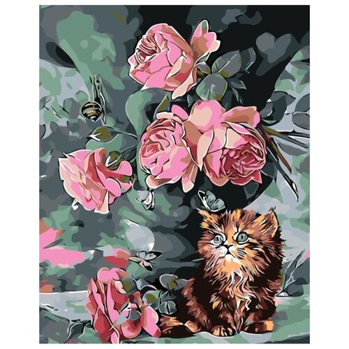 Картина по номерам Котёнок под букетом цветов, 40x50 см картина по номерам две картинки paintboy вазочка с букетом осенних цветов