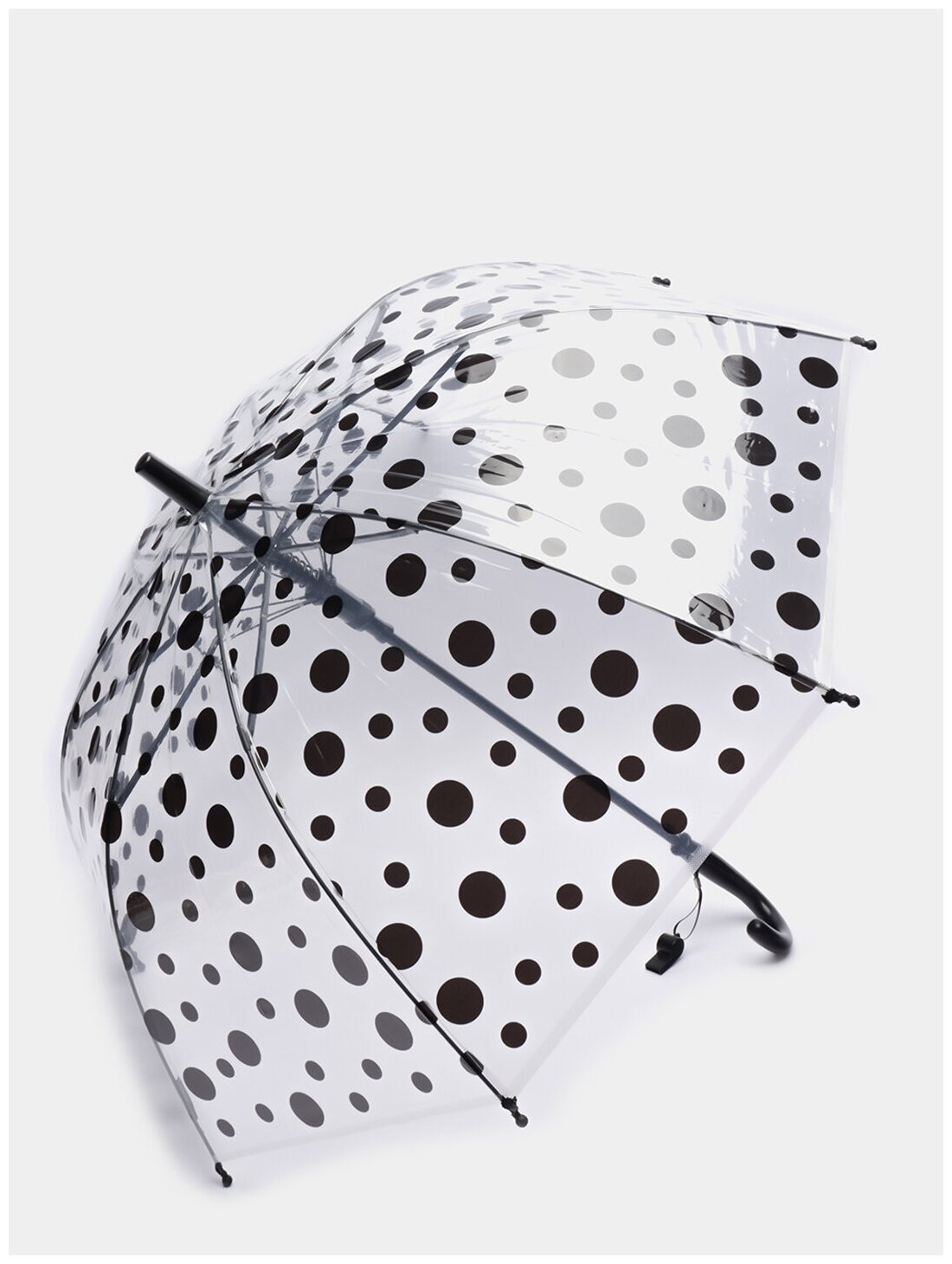 Прозрачный детский зонт-трость в чёрный горошек