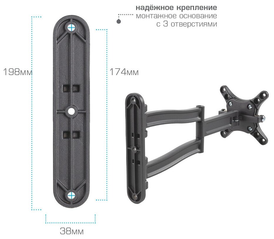фото Kromax Techno-1 Grey Titan кронштейн на стену для ТВ 10"-26"