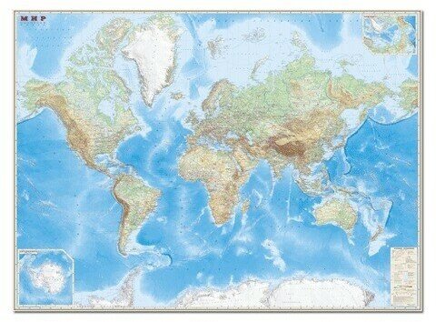 Карта настенная DMB "Мир. Обзорная карта. Физическая с границами", Масштаб 1:15 млн, размер 192х140 см, ламинированная (293)