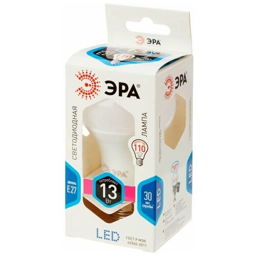 Эра Лампа светодиодная 13W E27 4000k, нейтральный свет, белый, колба LED A60-13W-840-E27
