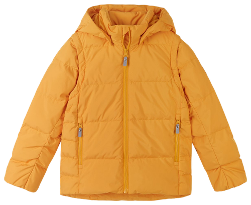 Пуховик Reima, демисезон/зима, укороченный, карманы, капюшон, размер 110, оранжевый