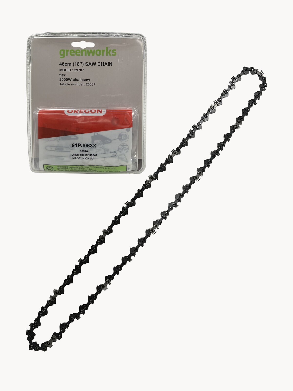 Цепь пильная Greenworks 29787 для цепной пилы, длина 45 см, шаг цепи 3/8 дюйма