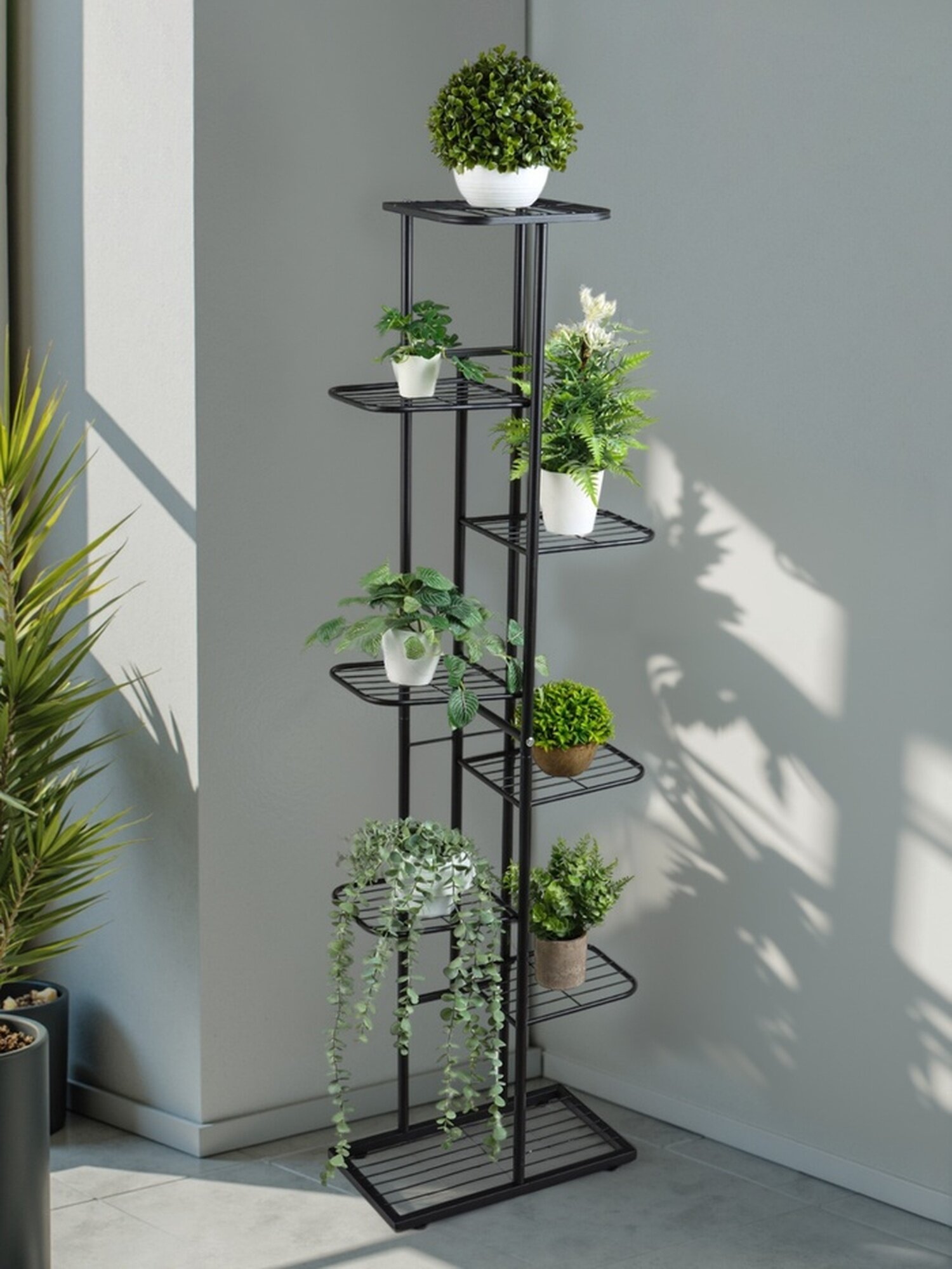 Подставка для цветов Greengo, 8 полок, 43 × 22 × 141 см, напольная, металл, чёрная