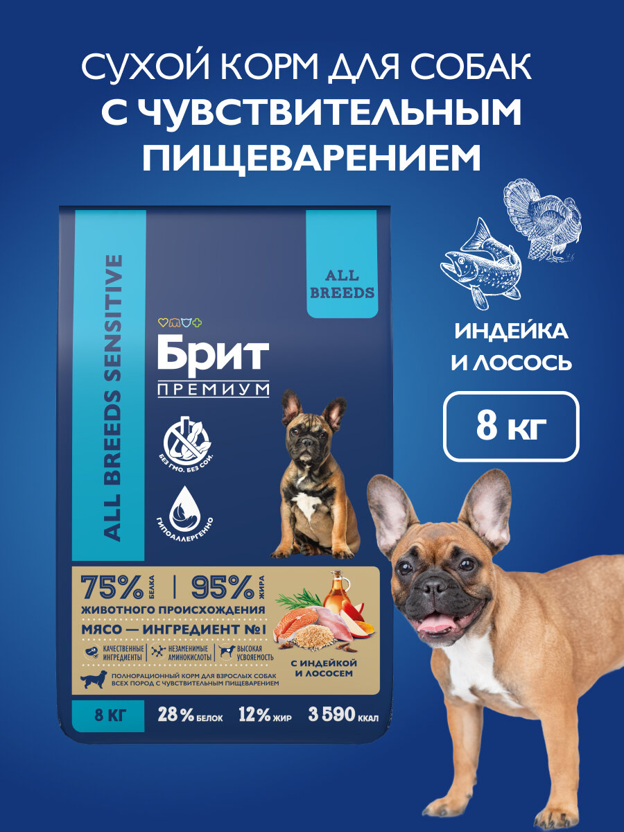 Сухой корм для собак Brit Premium Dog Sensitive с чувствительного пищеварения с индейкой и лосось 8 кг