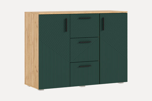 Изображение товара Комод для одежды Нонтон Сильвия, 120x44x90 см, 3 ящика и 2 полки, дуб крафт / браш мени грин