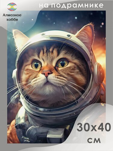 Изображение товара Алмазная мозаика на подрамнике Кот космонавт 30х40