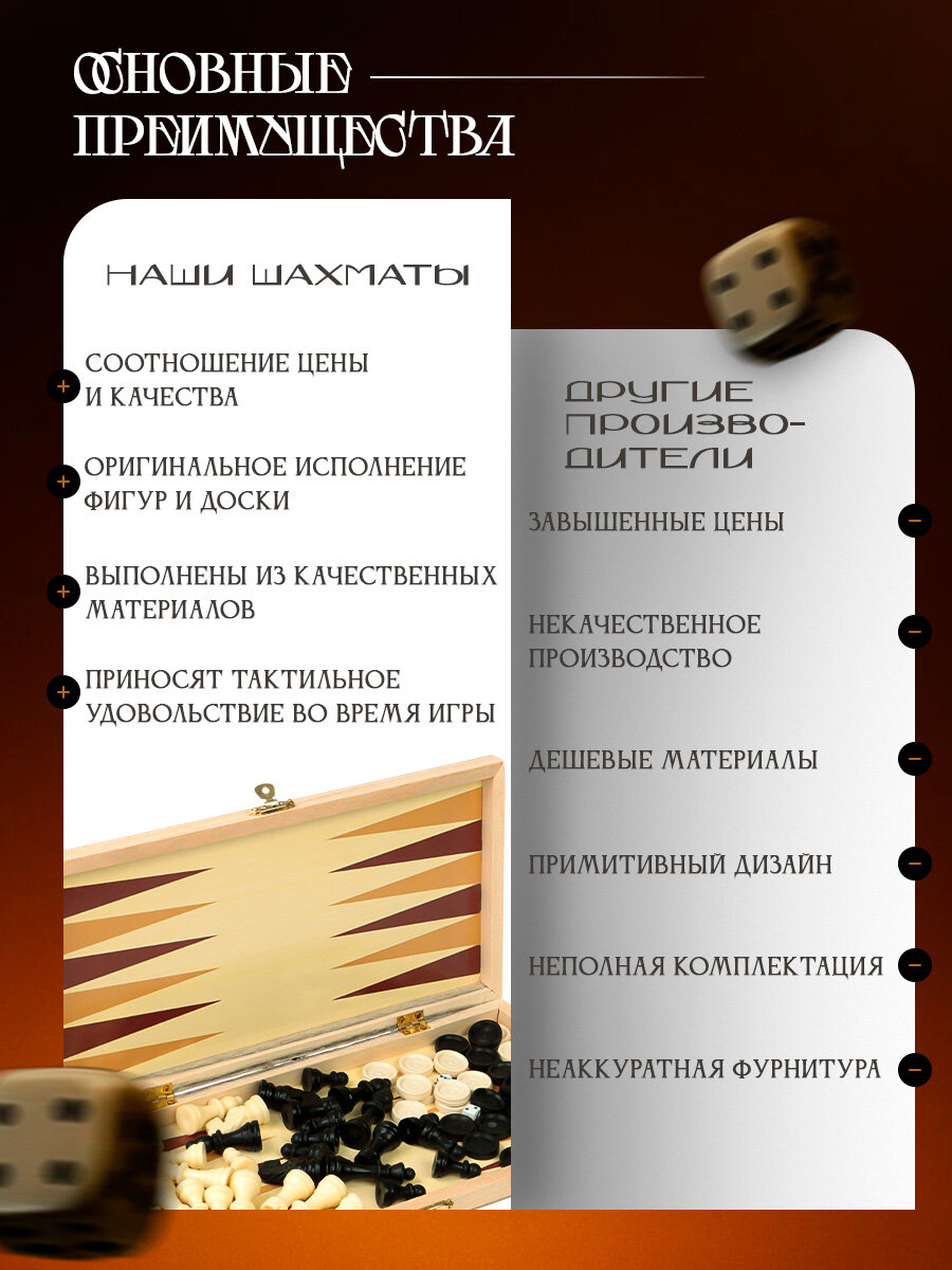 Шахматы, шашки, нарды, настольные игры, набор 3 в 1, 29 х 29 см — фото 1
