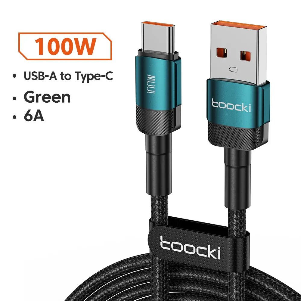 Кабель Toocki USB - Type-C 100 Вт длина 1-2 м цвет в ассортименте A to C Green 1M