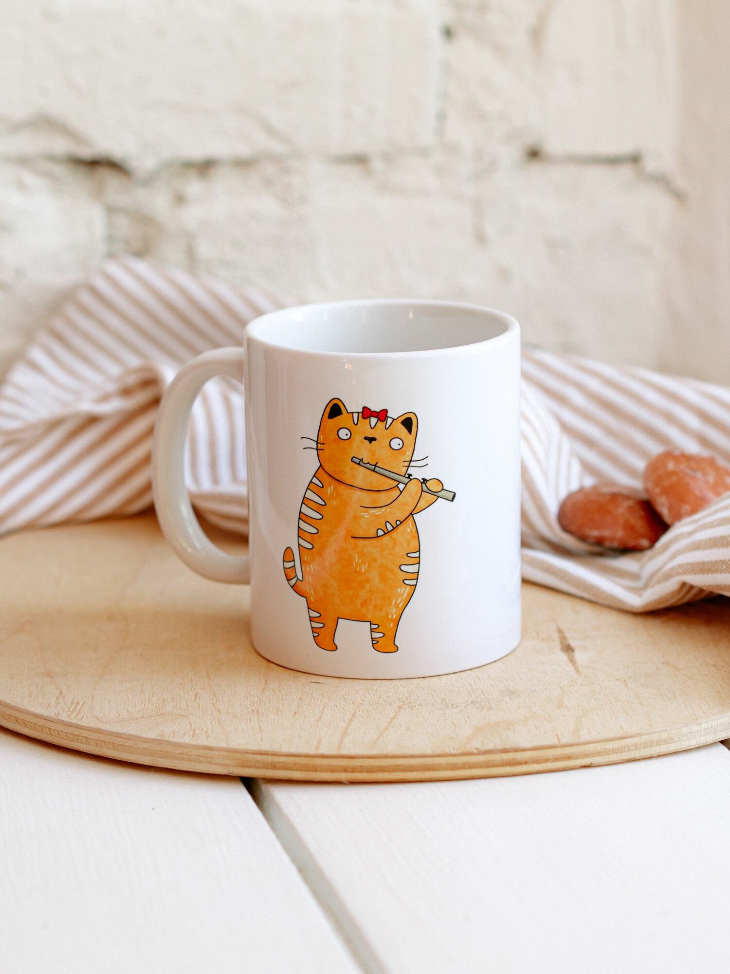 Кружка с принтом "Кот с флейтой", благое дело, 330 мл