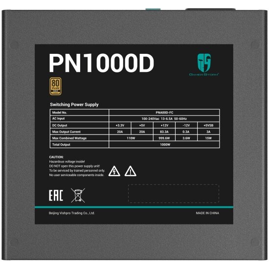 Блок питания Deepcool GAMERSTORM PN1000D, 1000W, 80+ Gold, ATX3.1 — фото 1