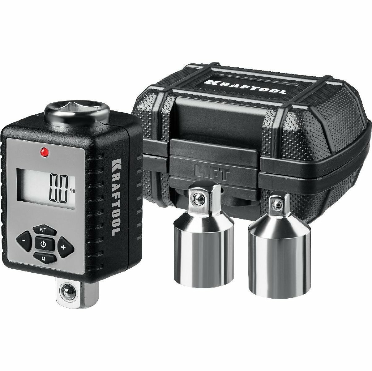 Динамометрический адаптер цифровой KRAFTOOL GRAND 1/2 40-200 Нм с переходниками 1/4 и 3/8 дюйм CrMo сталь точность 2