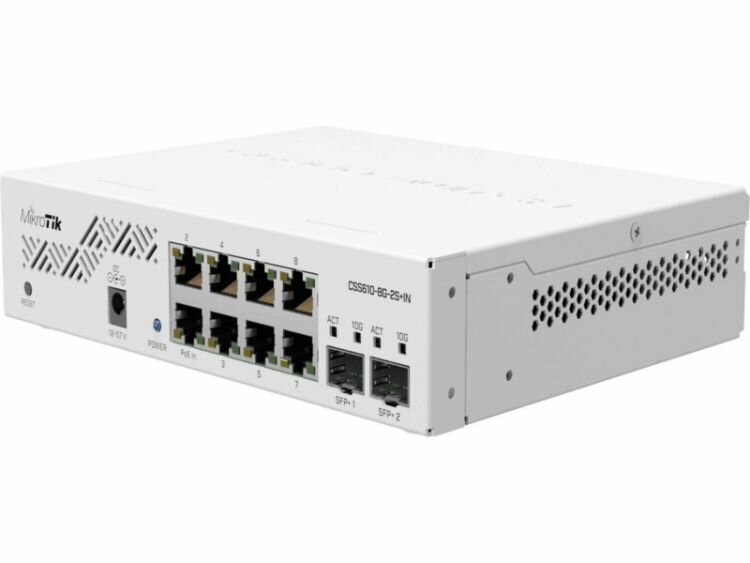 Коммутатор MikroTik Cloud Smart Switch, управляемый, кол-во портов: 8x1 гбит/с, кол-во SFP/uplink: SFP+ 2x10 гбит/с (CSS610-8G-2S+IN)