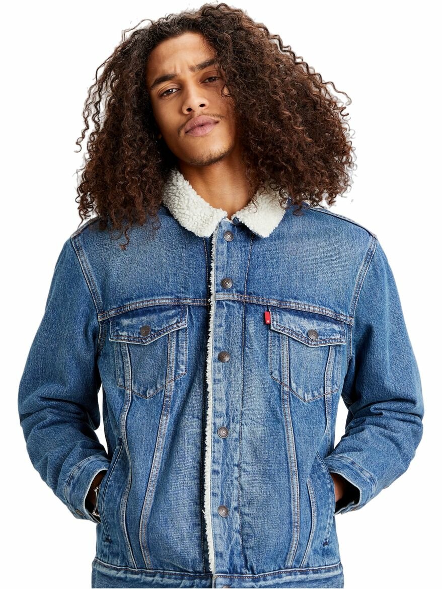 Куртка джинсовая Levi's Men TYPE 3 SHERPA TRUCKER, размер S, синий/белый — фото 1