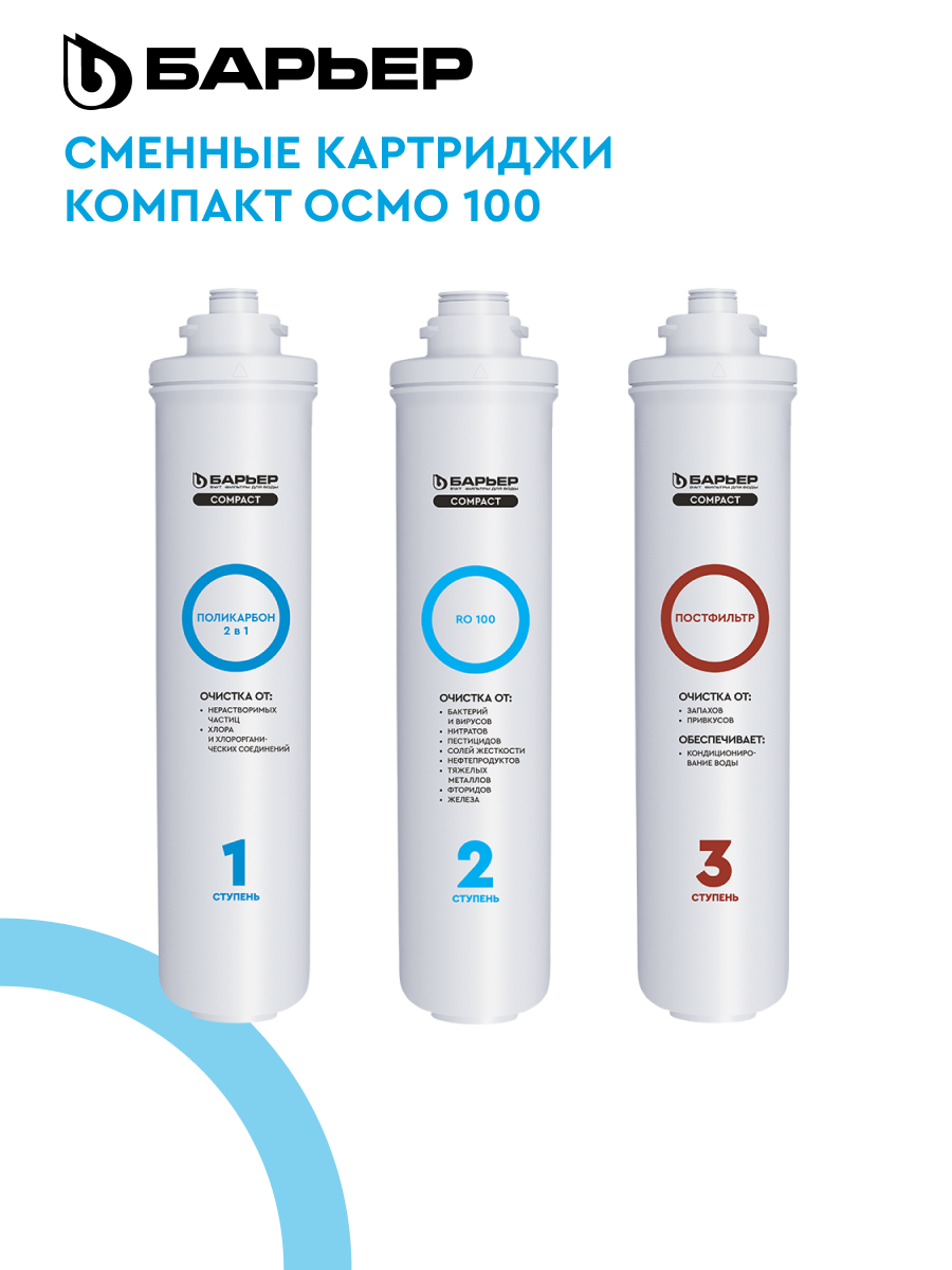 БАРЬЕР Compact OSMO 100 комплект картриджей для обратноосмотического фильтра под мойку быстросъемные