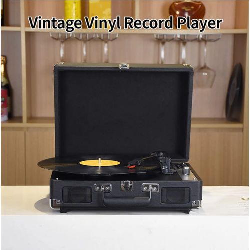 фото Виниловый проигрыватель mzeliking в стиле ретро vintage, black, встроенные динамики, bluetooth, черный/стальной audio-technica