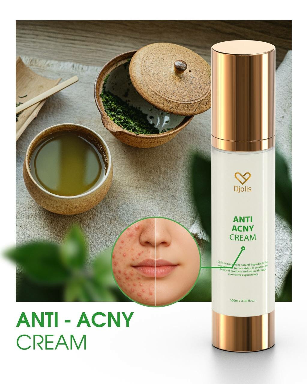 Крем Djolis "ANTI ACNY", для тела, увлажняющий, успокаивающий, натуральный