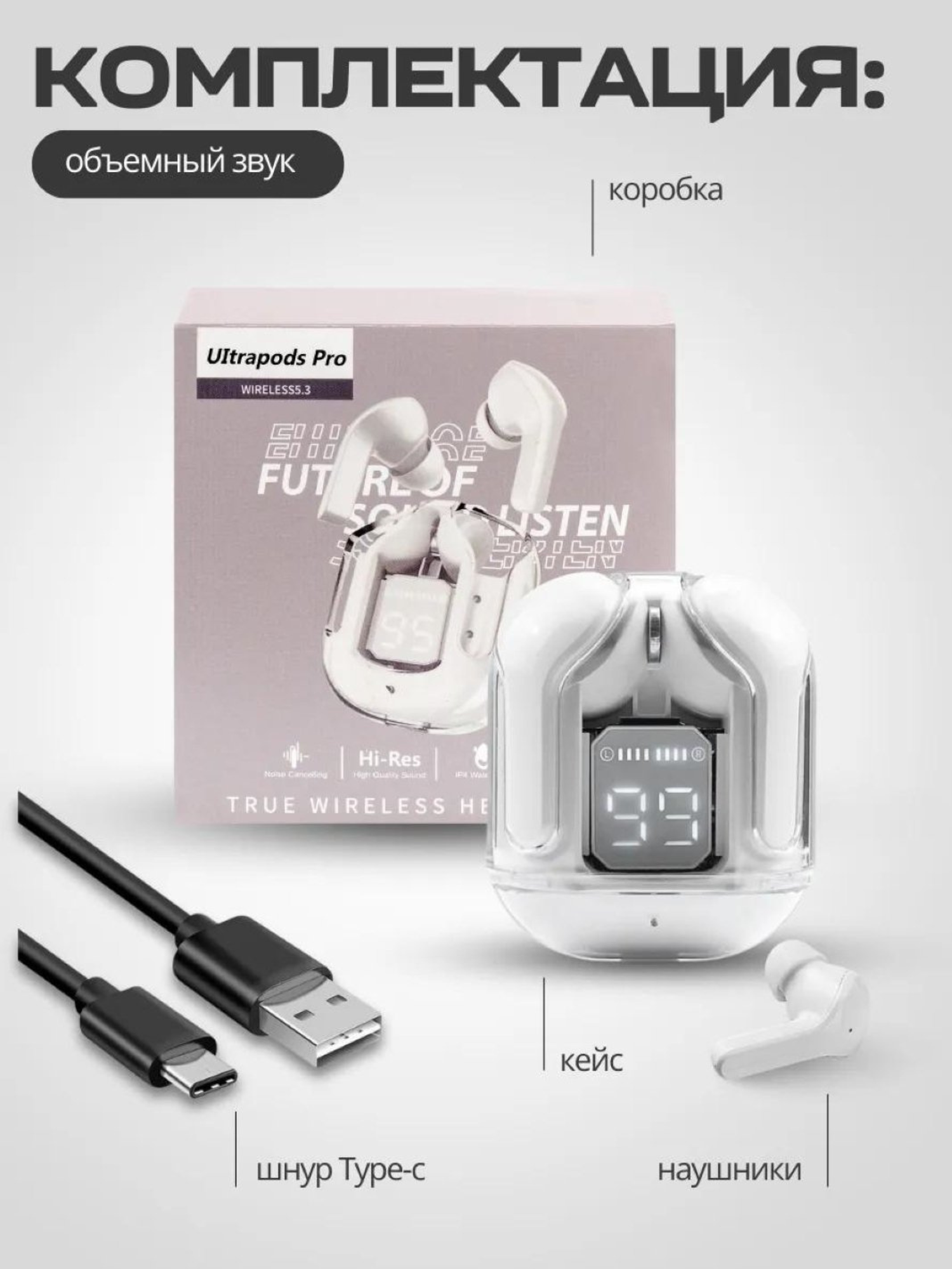 Беспроводные Bluetooth наушники, А31 Ultrapods Max, с дисплеем и микрофоном — фото 1