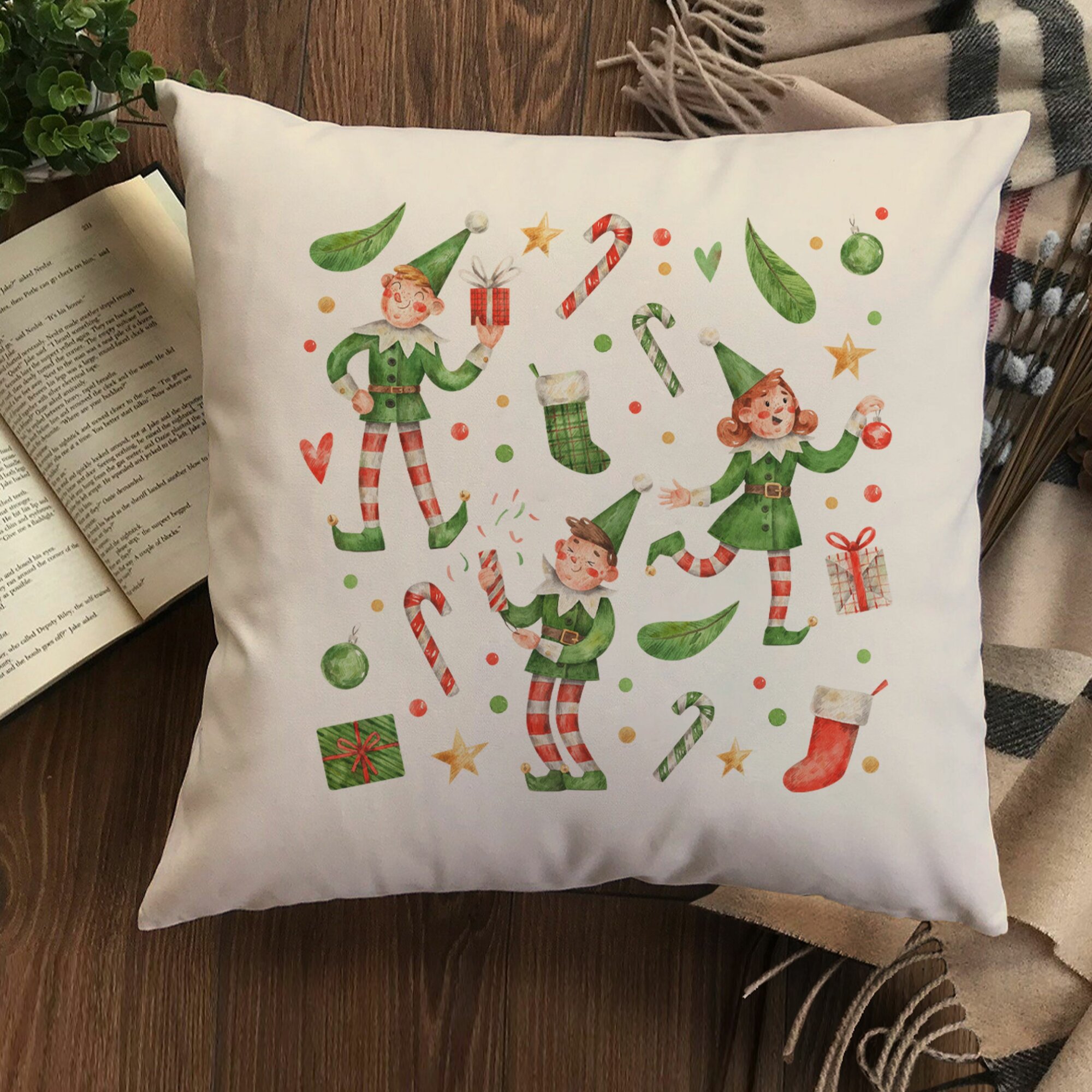 Наволочка для декоративной подушки Gerasim "Помощники Санты", 41х41 см, эко-ткань хлопок/полиэфир, Новый год