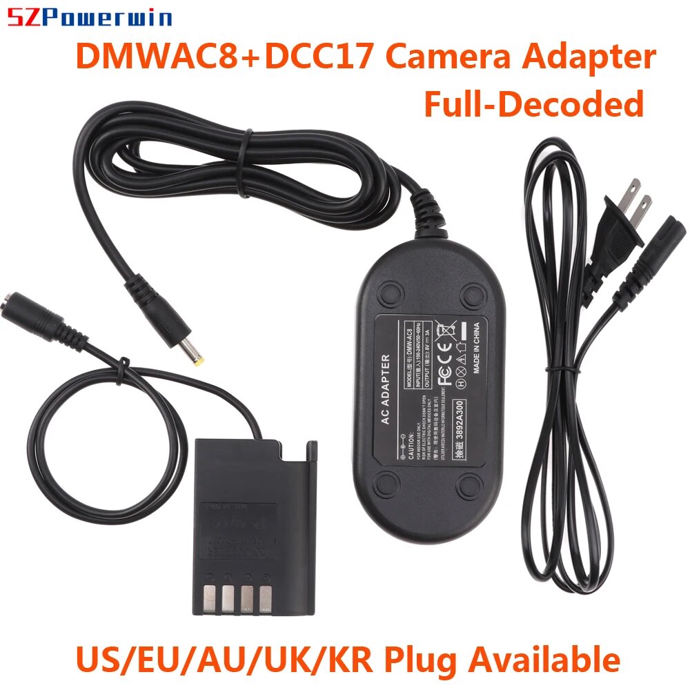 Адаптер Powerwin DMW-AC8 + DMW-DCC17 для камеры Panasonic G9 GH5S GH5M2 GH6 S5K S5 DSLR, EU Plug