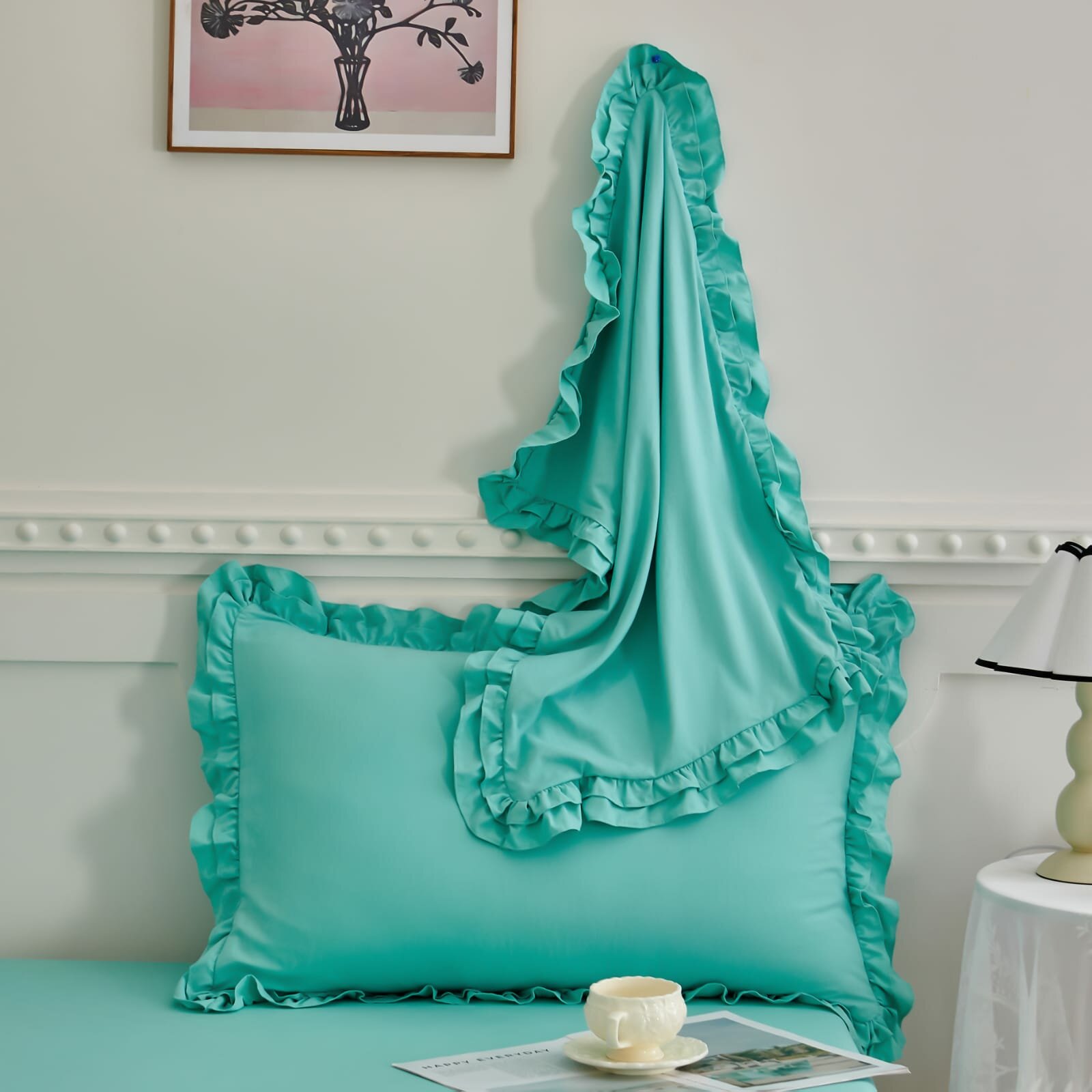 Постельное белье с одеялом евро, бархатный сатин, хлопок Рюши — фото 1