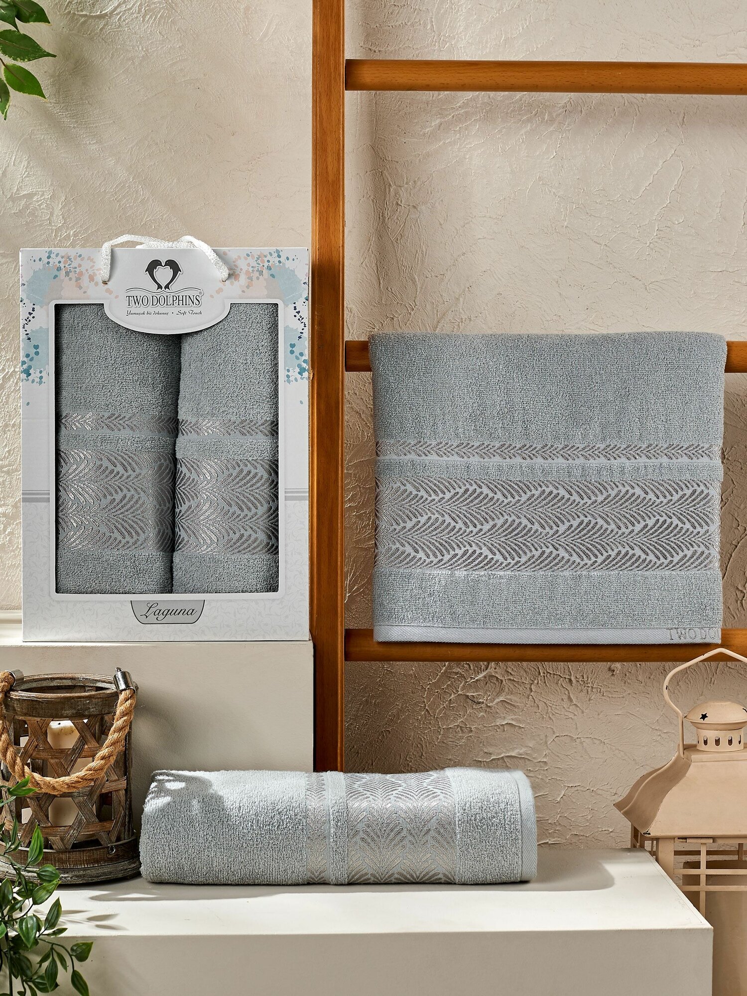 Набор полотенец LAGUNA светло серый махровые хлопок  50х90см  70х140см  2шт  TWO DOLPHINS