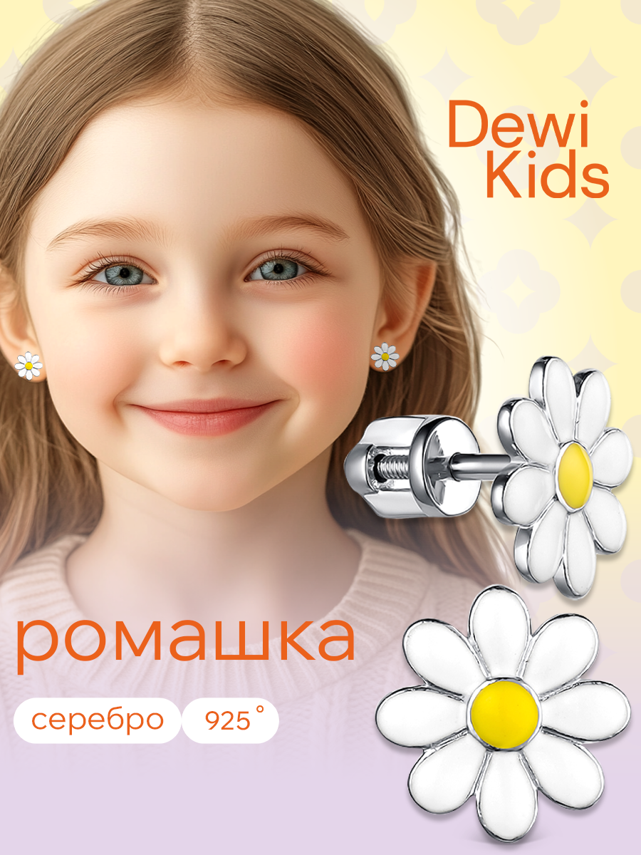 Серьги пусеты Dewi, серебро, 925 проба, родирование, эмаль