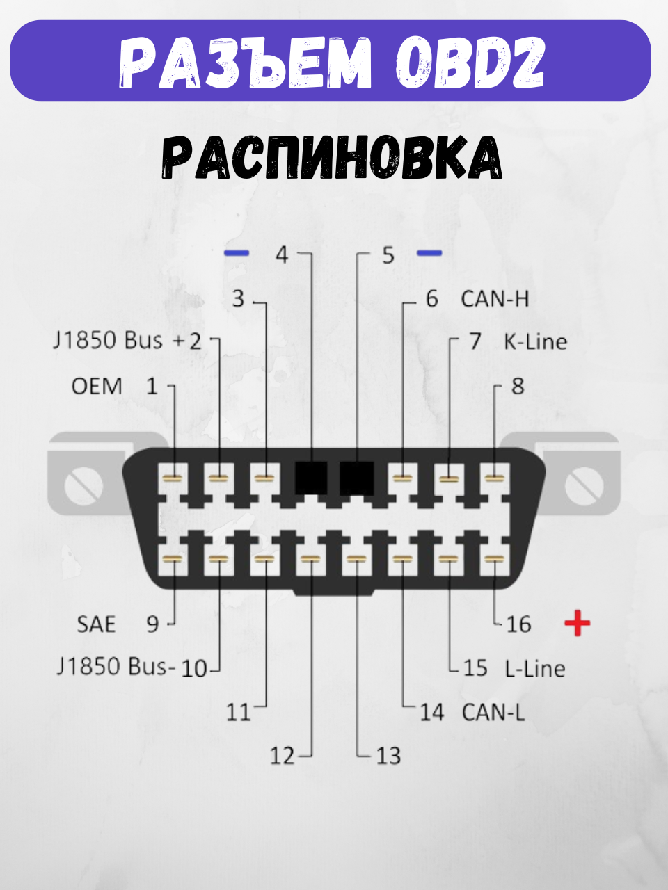 Разъем диагностический, розетка OBD-2, 16 pin с проводами, "мама" — фото 1
