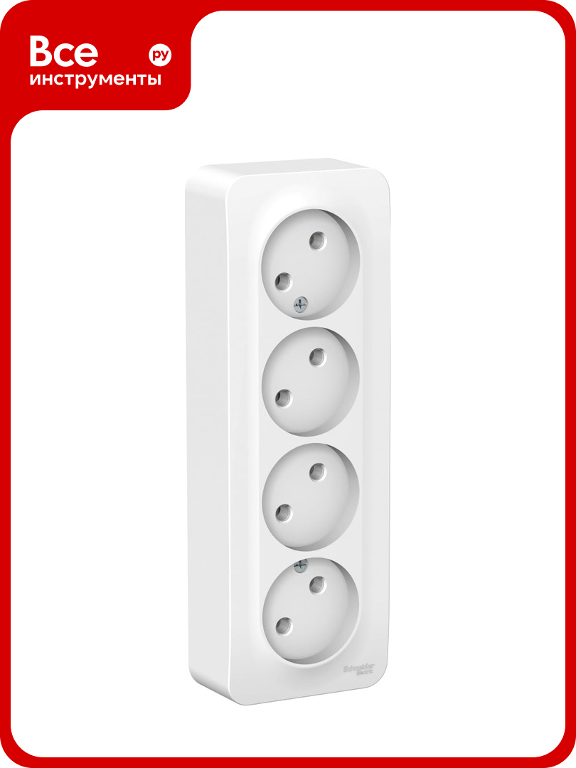 4-ая розетка Systeme Electric BLANCA открытой установки, без заземления, без шторок, белый BLNRA000411