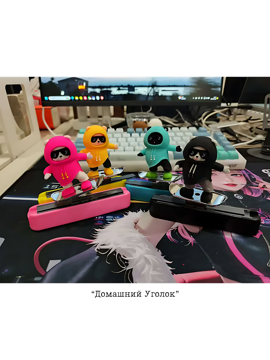 Автовизитка и декор на автомобильной панели - "Медведь-скейтбордист" малиновый — фото 1