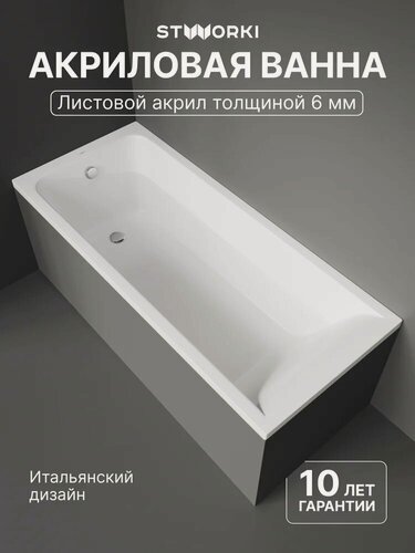 Изображение товара Акриловая ванна STWORKI Стокгольм 164x70, с каркасом, пристенная, встраиваемая, белая, глянцевая, прямоугольная