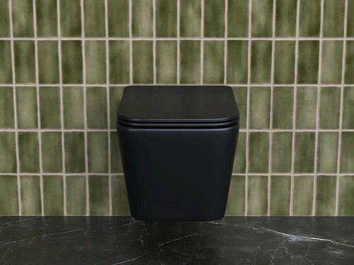 Изображение товара Унитаз подвесной Ceramicanova Metric CN3007MB с микролифтом, безободковый, без бачка, антивсплеск, фарфоровый, черный, матовый, прямоугольный, сиденье для унитаза в комплекте