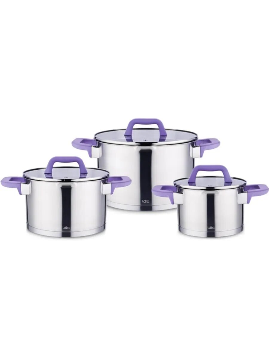 Набор стальных кастрюль LR02-125 2 л, 2,8 л, 5 л+крышки