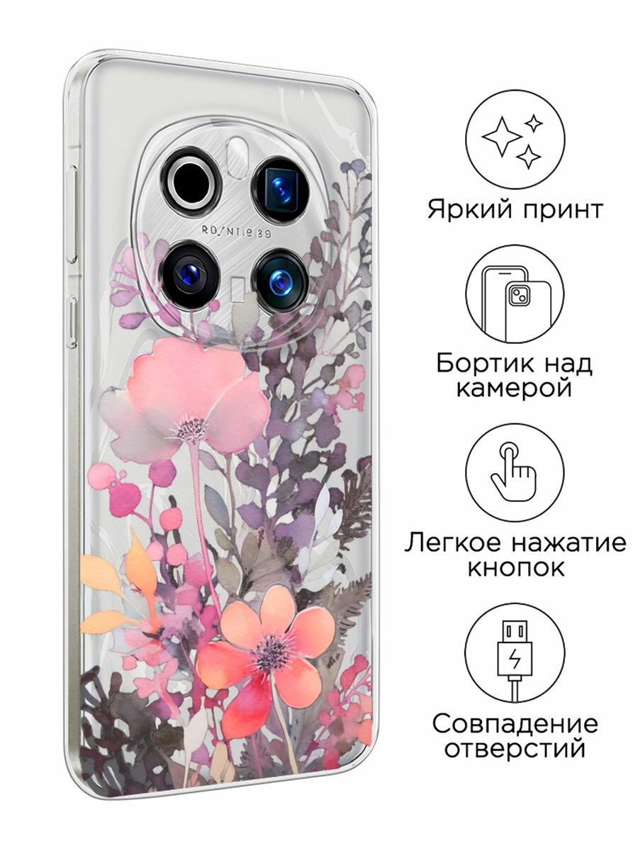 Чехол на Honor Magic 7 Pro / Хонор Мэджик 7 Про с принтом "Лиловые полевые цветы", прозрачный — фото 1