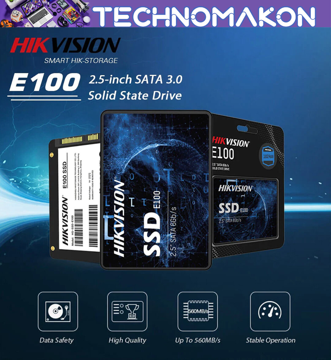 Hikvision E100 SSD, SATA, 256Гб, твердотельный накопитель для ноутбуков и ПК