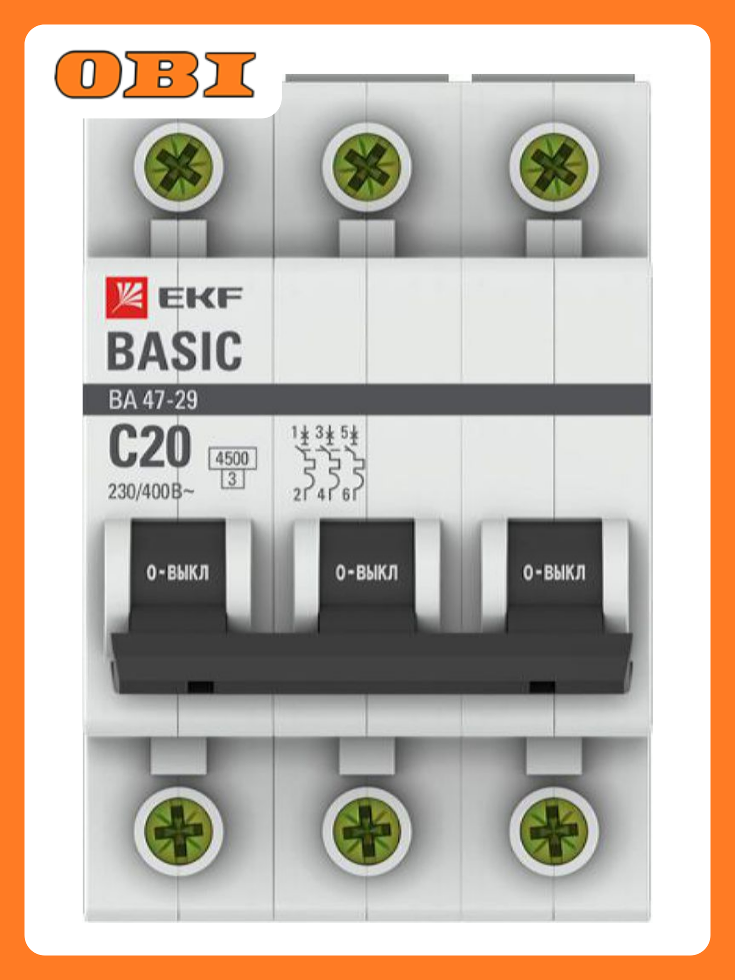 Автоматический выключатель EKF Basic ВА 47-29 3P C 20А 45кА