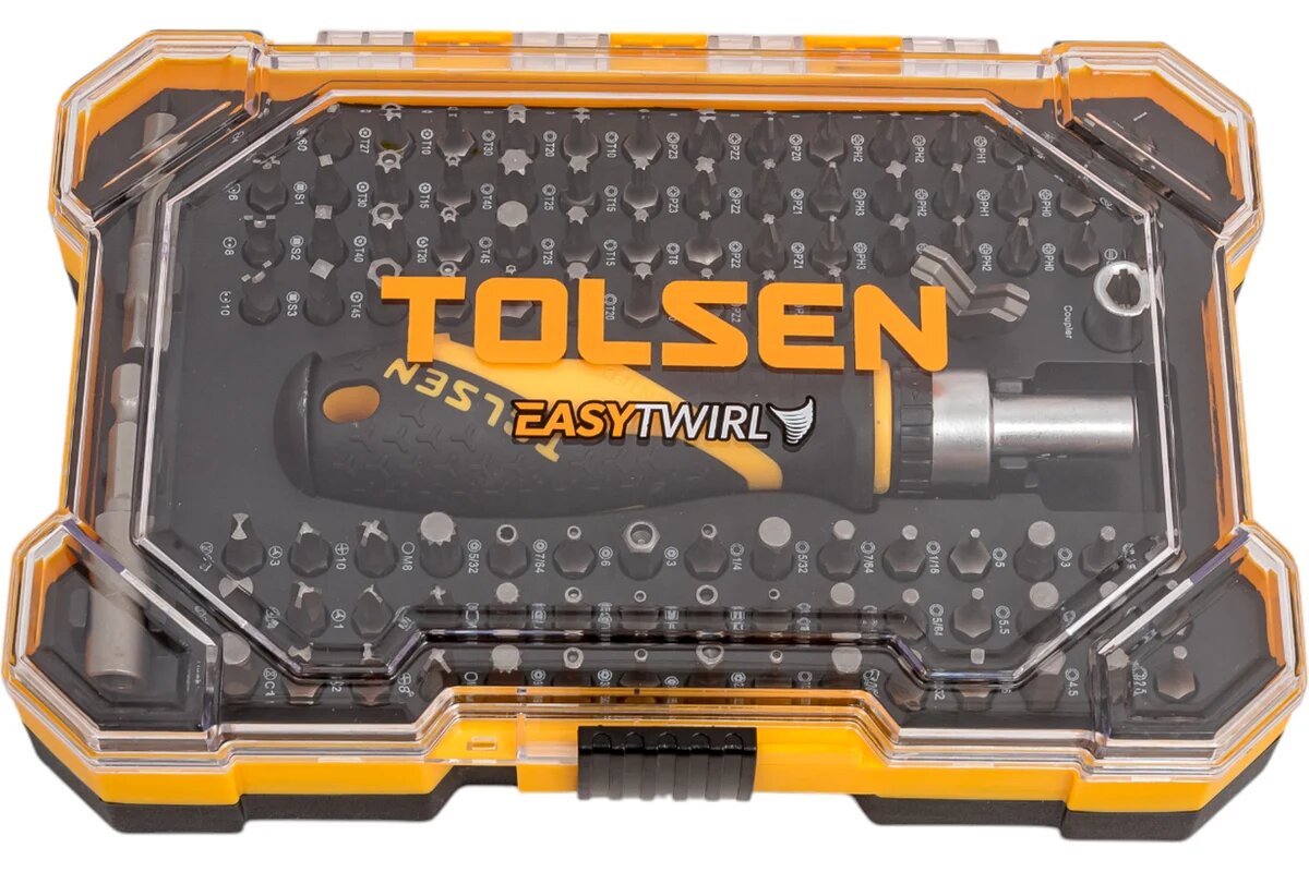 Набор вставок (бит) TOLSEN 1/4", PH, PZ, Hex, Torx, Slotted, 105 предметов 20188 — фото 1