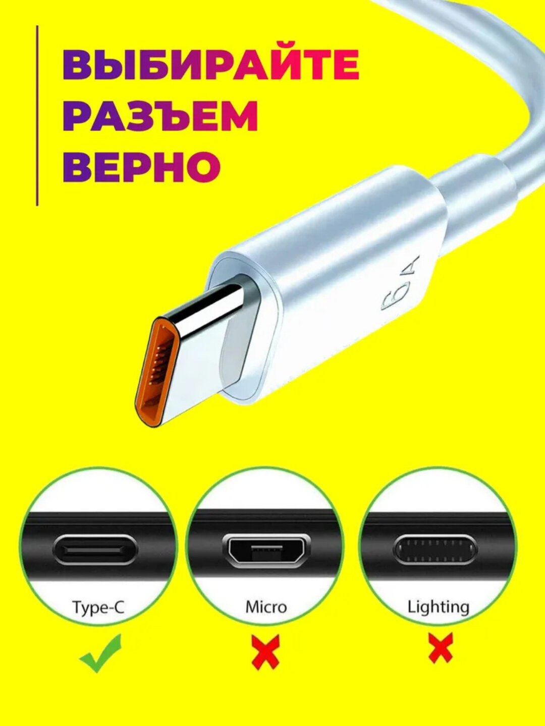 Кабель для быстрой зарядки и передачи данных Type-C USB 6А — фото 1