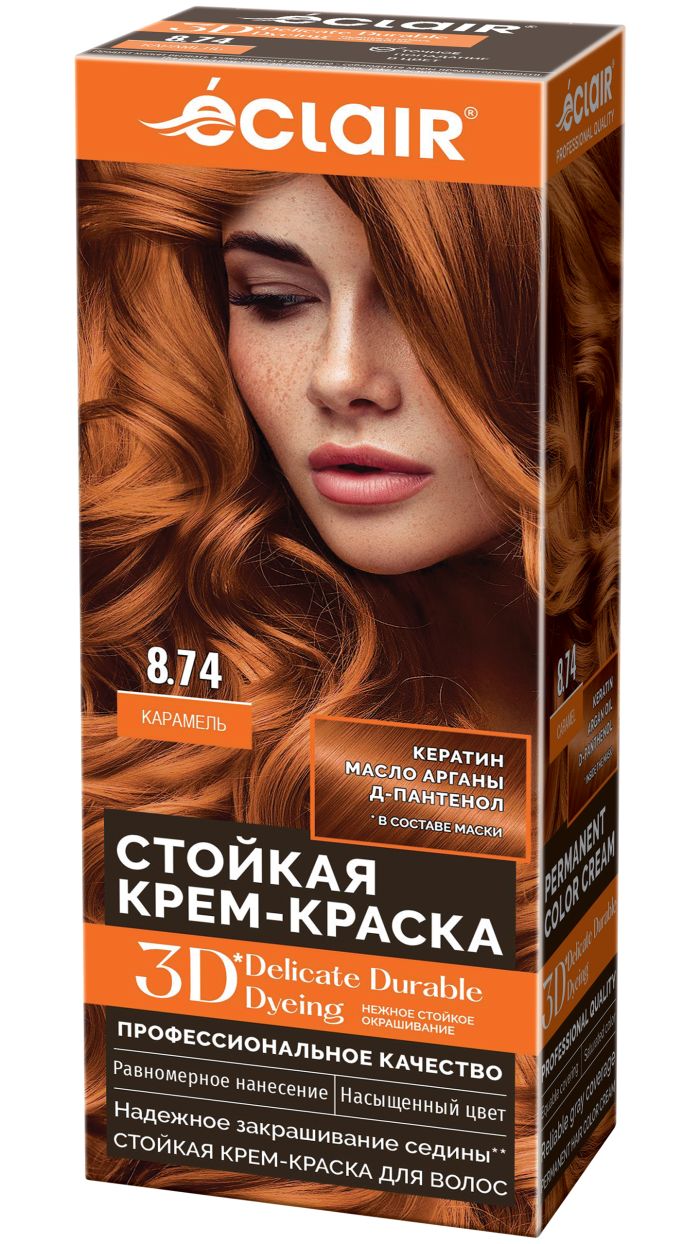 Крем-краска ECLAIR 8.74 3D " Карамель-Карамель ", с пантенолом, 100 мл,