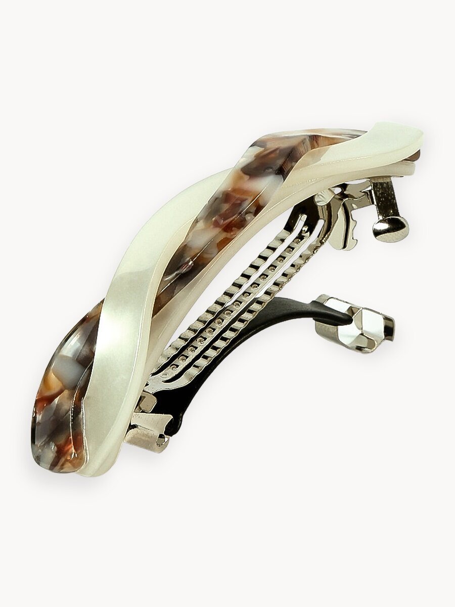 Заколка "Заколка-Автомат" для волос, пластик, цвет белый, мраморный, длина 8см