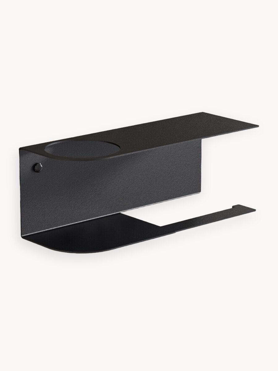 Держатель для туалетной бумаги и освежителя с полочкой, черный