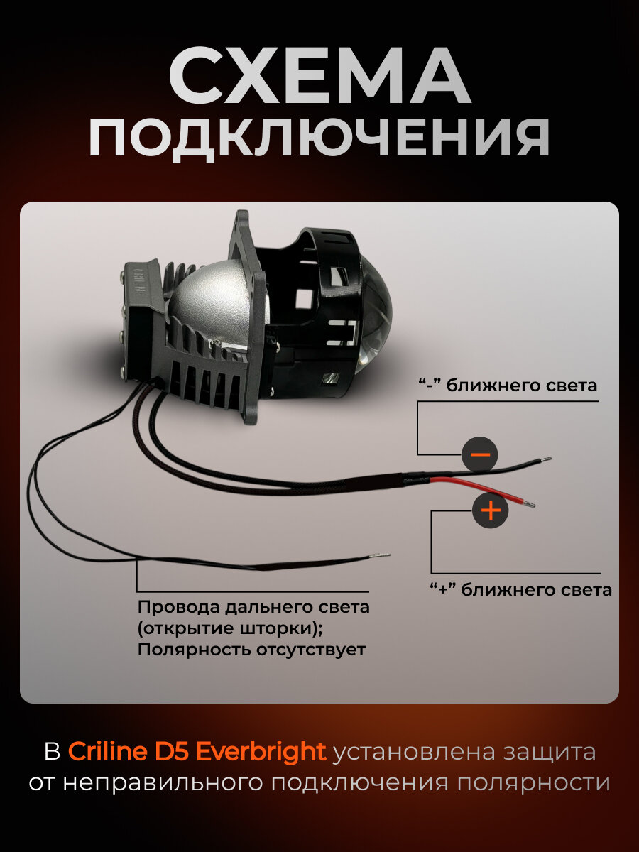 Би лед линзы 3 дюйма авто Criline D5 Everbright, 12V, 5500k, BI LED линзы 3.0, модули 2шт. — фото 1